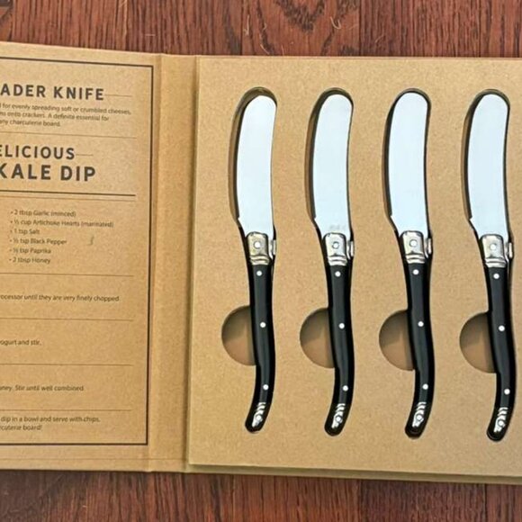 Set of 4 Charcuterie Board Spreader Knives with Black Handles | Cheese & Dip Set - Picture 4 of 6